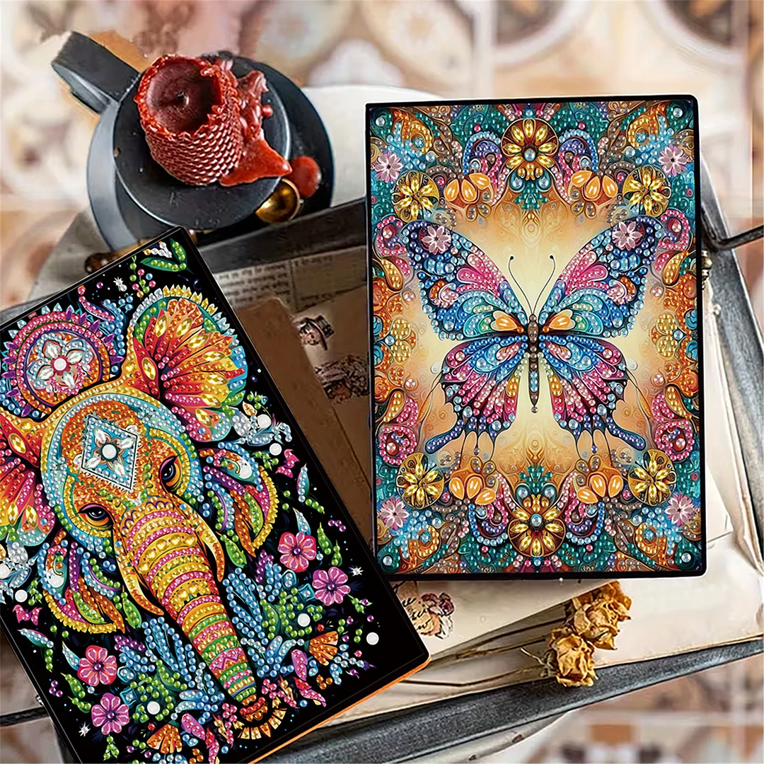 2pcs Animals Partial DIY 50 Pages A5 Diamond Painting Notebook for Study Home
