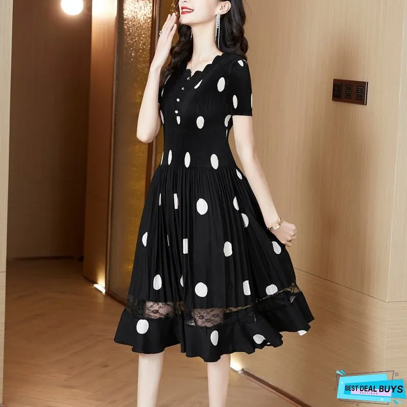 Summer Polka Dot Elastic Hepburn Mermaid Dress