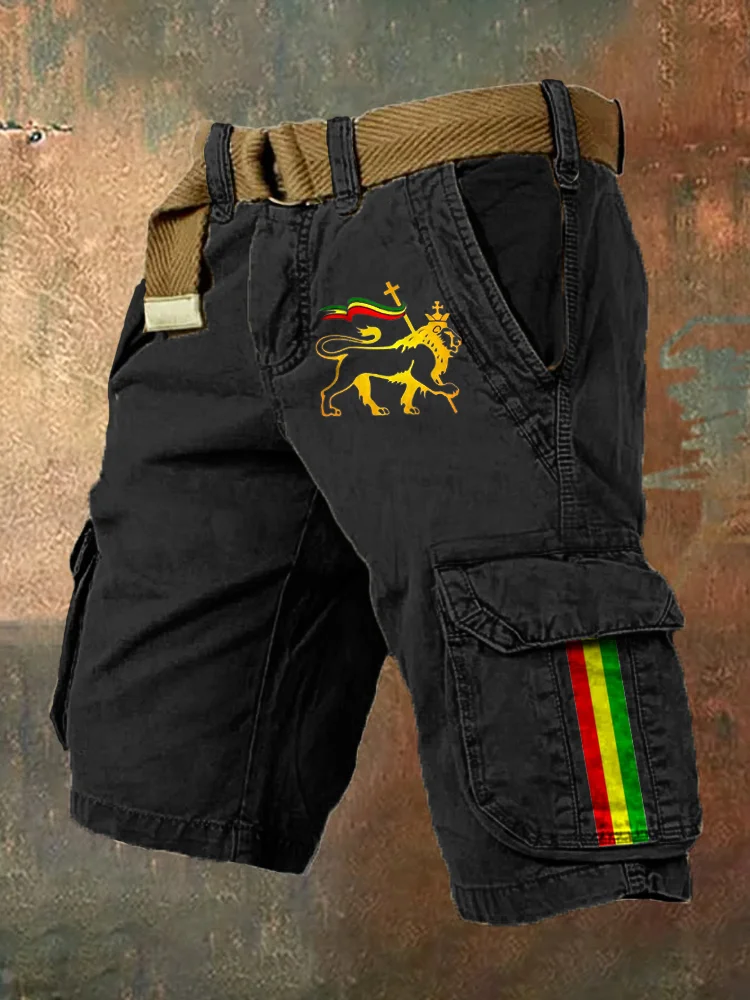 Men's Reggae Lion Art Print Casual Cargo Shorts
