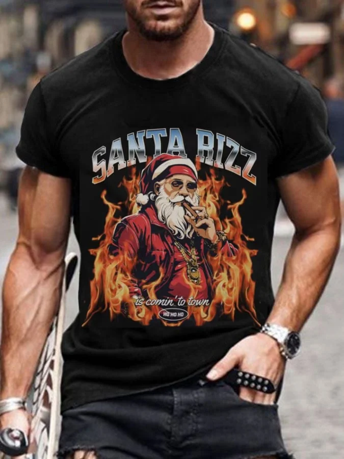 Men's Santa "Santa Rizz Is Comin' To Town" Printed T-Shirt