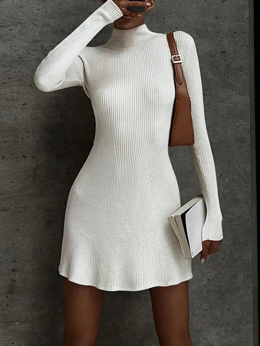 High Neck Slim Fit Knit Short Dress