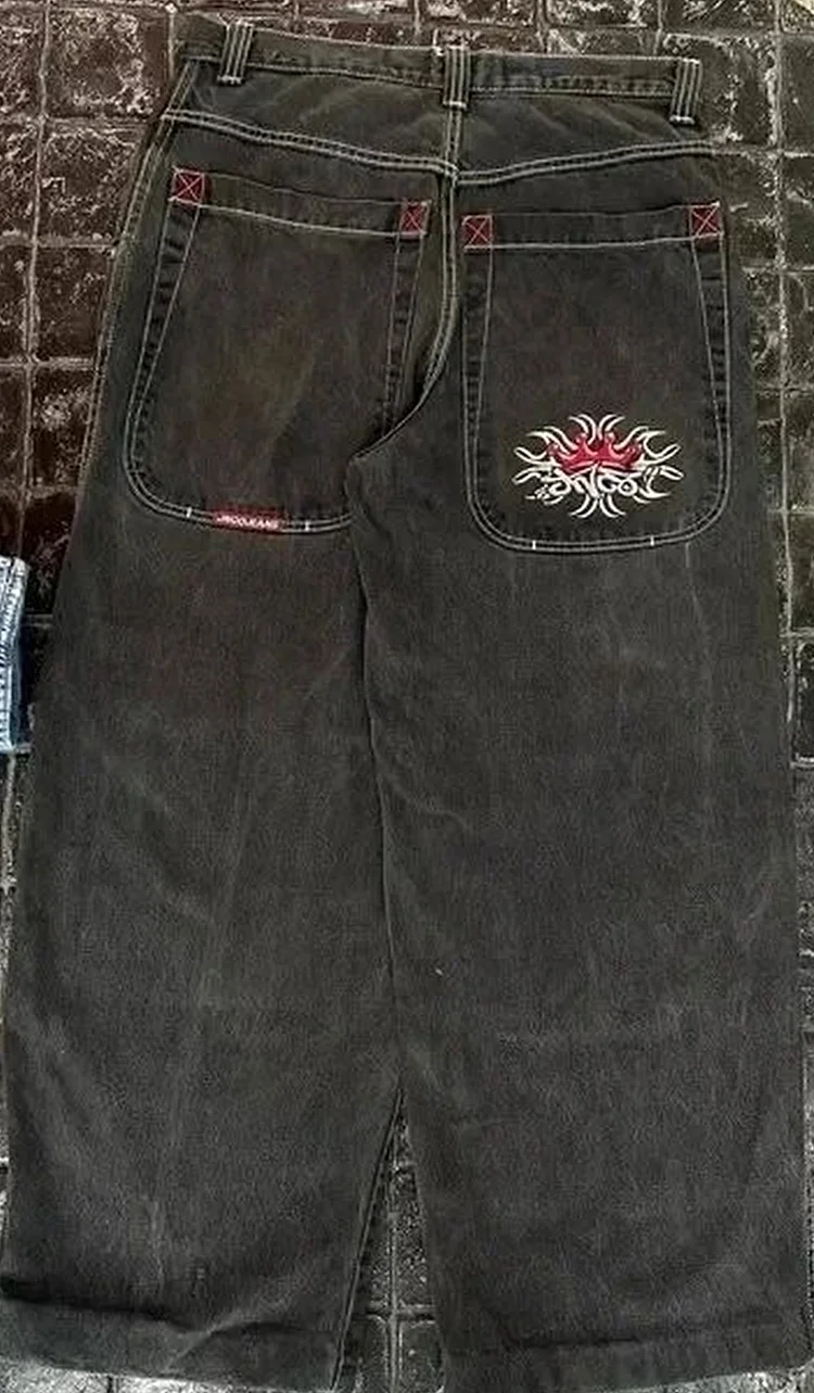 Embroidered Detail Straight Leg Jeans for Men Casual Denim Trousers