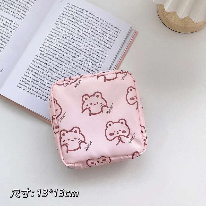 Travel Kawaii Cosmetic Storage Bag For Girls Cute Bear Rabbit Tampon Sanitary Pad Pouch Mini Makeup Earphone Coin Sundries Bags