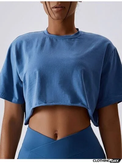 Cropped Round Neck Short Sleeve Active Top