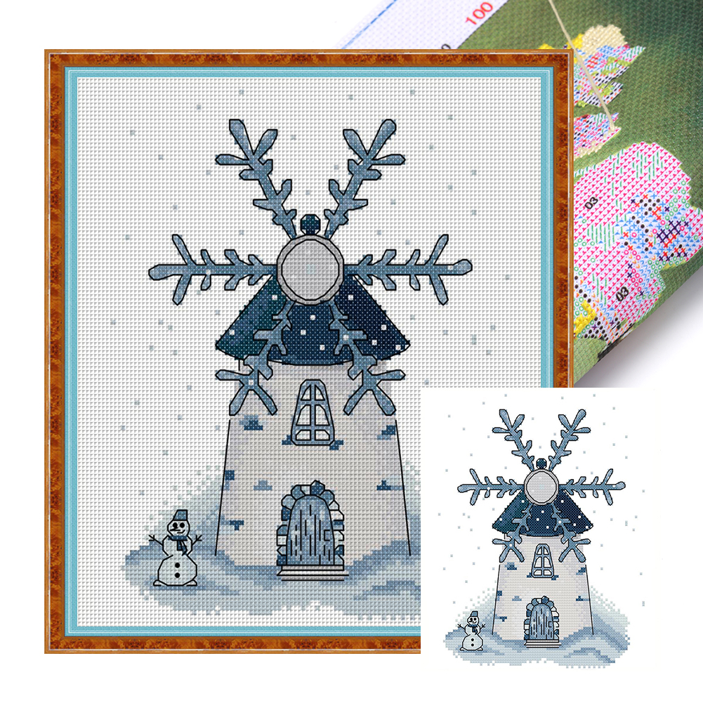 Four Seasons Windmill-Winter Partial 14CT Pre-stamped Canvas(21*27cm) Cross Stitch(backstitch)