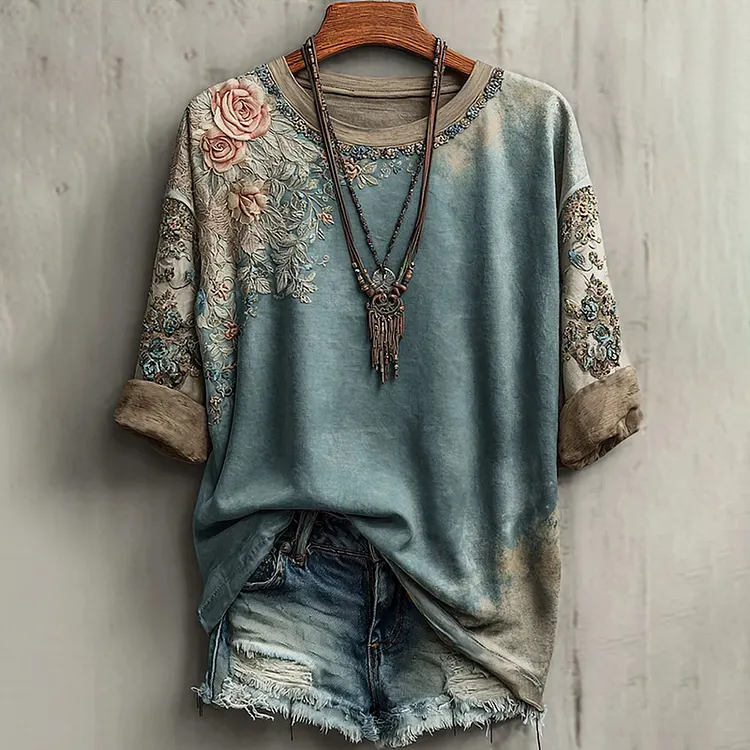 Women's Retro Bohemian Floral Casual T-shirt