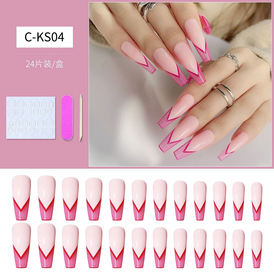 24pcs Detachable Extra Long Coffin False Nails Stick-on nails French Ballerina Fake Nails Full Cover Nail Tips Press On Nails