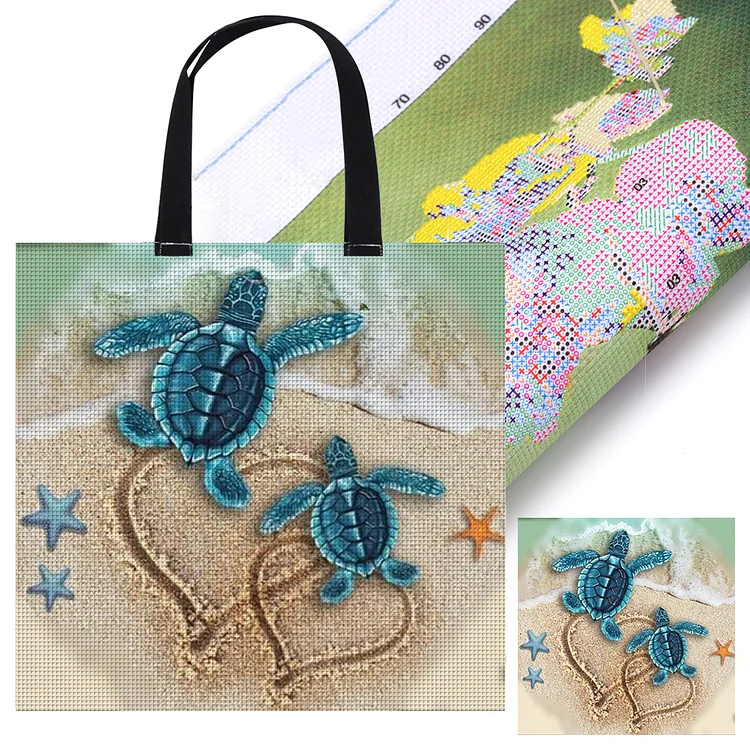 Beach Turtle - 11CT Stamped Cross Stitch Canvas Bag(40*40cm)