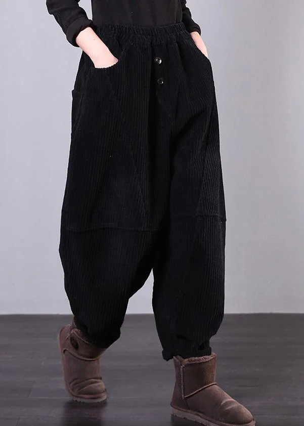 Unique black trousers oversized fall Corduroy pockets Cotton women trousers