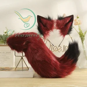 pornhint Pornhint Blood wolf ears and plush wolf tail - plugs can be added as sex goods - cosplay ears and tails - headwear of oliva - live props - handmade