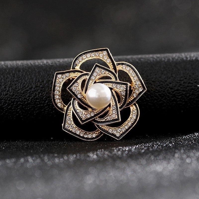 Fashion Pin Flower Alloy Plating Inlay Artificial Gemstones Pearl Women’S Brooches