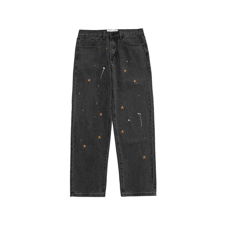 Y2K Washed Trousers Loose Leg Wide Leg Star Embroidered Jeans-luchamp:luchamp