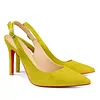 Women's 90mm Middle Heels Pointy Toe Red Bottom Slingback Pumps Suede