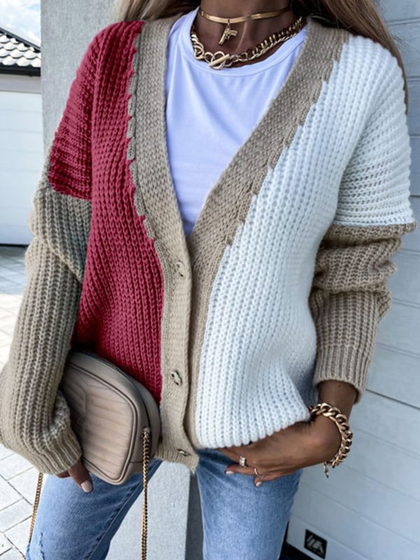 Color Block Long Sleeve Sweater Cardigan