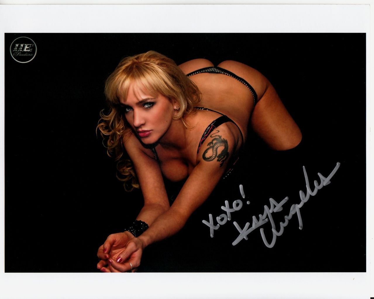 KRYS ANGELES hand-signed HOT BRA THONG HANDS & KNEES 8x10 CLOSEUP w/ uacc rd COA