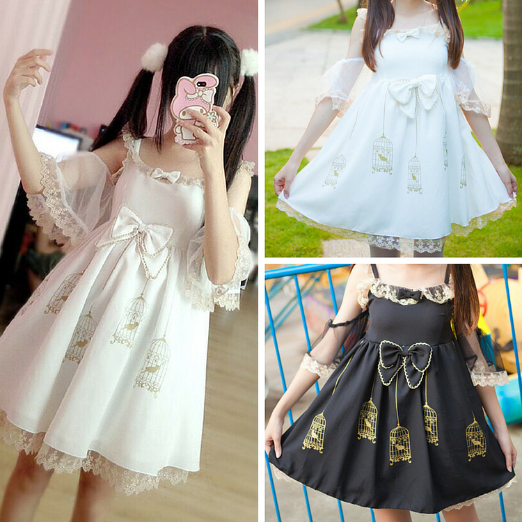 S/M White/Black Lolita Lady Lace Suspender Dress with Bowknot SP165862