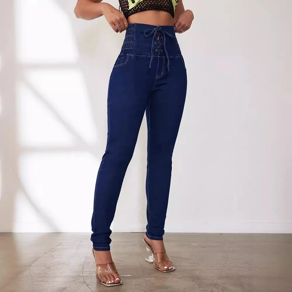 Women's 2024 High Waist Lace-up Skinny Denim Jeans