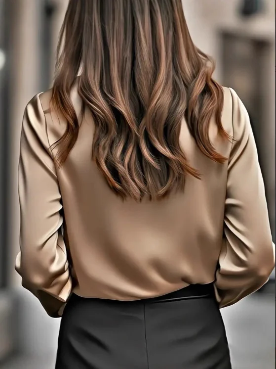 Nigikala Nigikala And Autumn Temperament Solid Color Vertebery Collar Women's Shirt