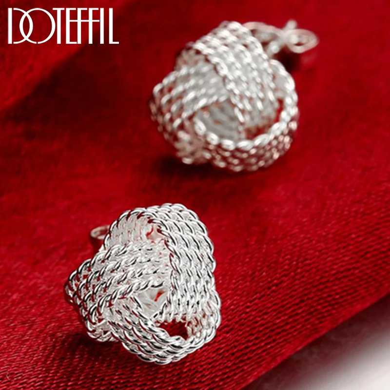 DOTEFFIL 925 Sterling Silver Distortion Network Stud Earring For Women Jewelry
