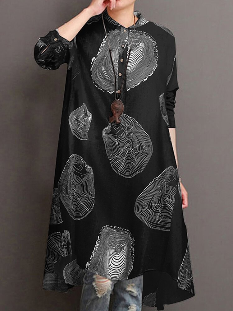 Casual Printed Stand Collar Long Sleeve Cotton Blouse - Shop Trendy Women's Fashion | TeeYours