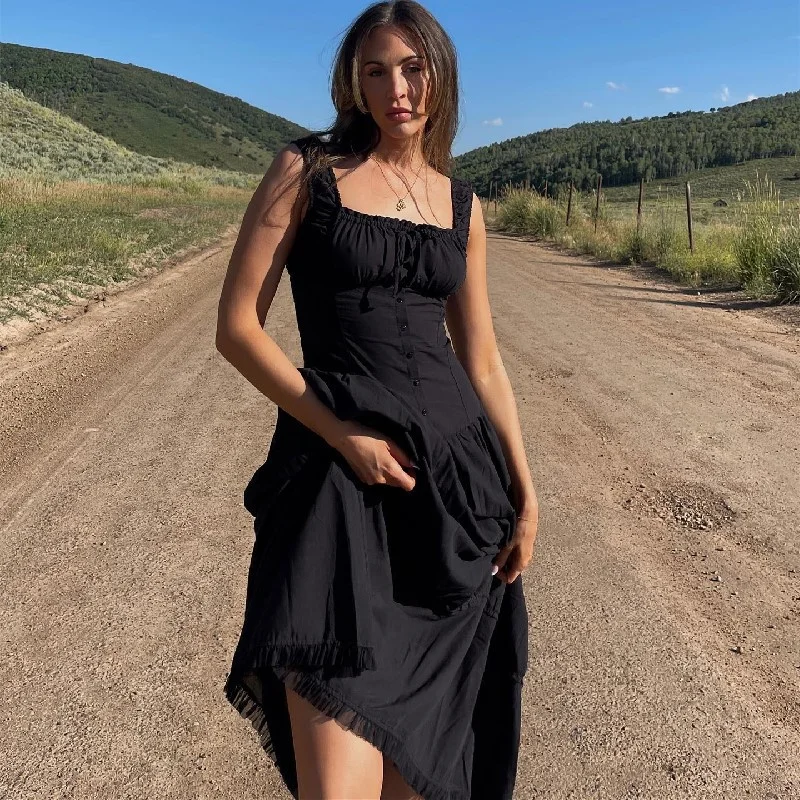 Uveng Uveng Summer New Women's Holiday Style Fashion Square Collar French Temperament Slim Halter Dress