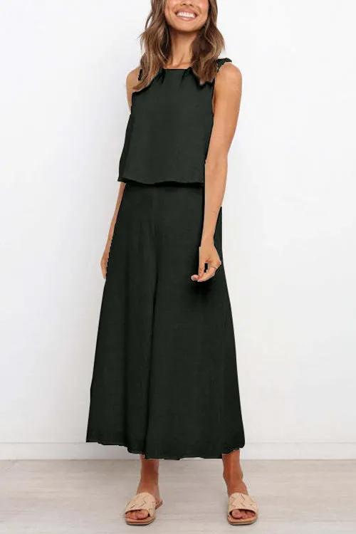 Kelsi Dress Crewneck Sleeveless Top and Wide Leg Pants Solid Set