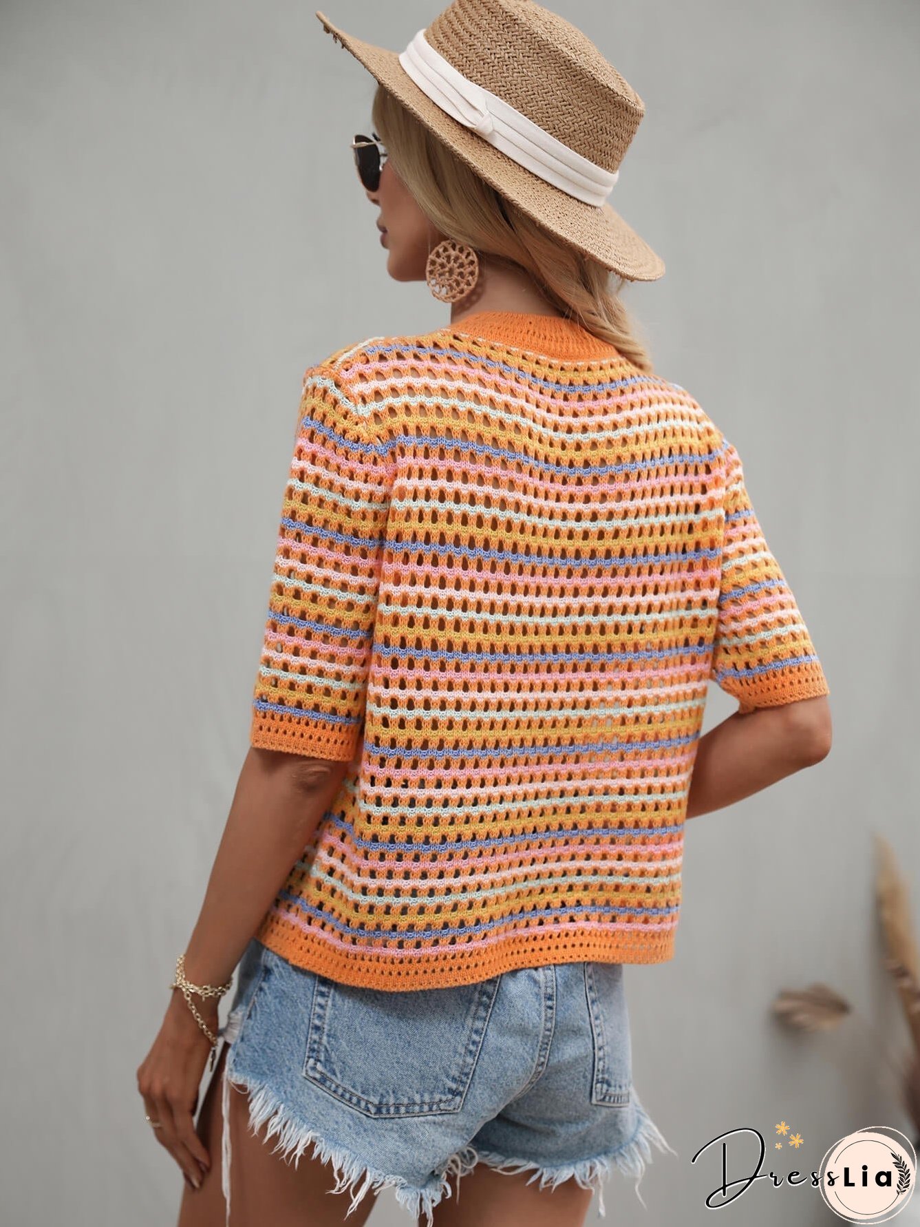 SAYLOR STRIPPED HALF SLEEVE KNIT TOP