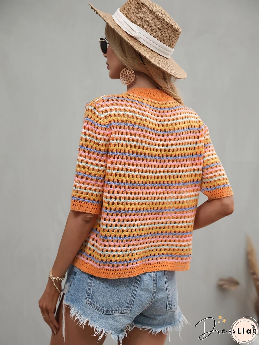 SAYLOR STRIPPED HALF SLEEVE KNIT TOP