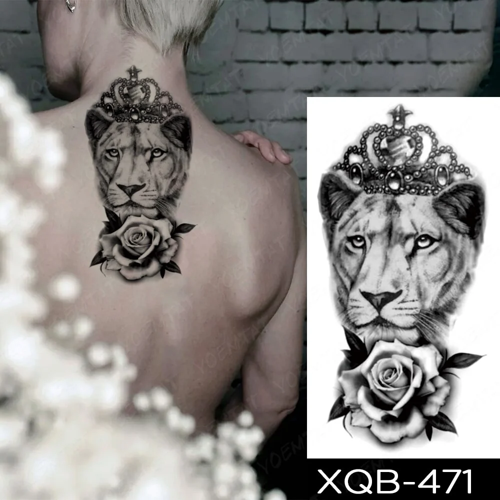 Sdrawing Temporary Tattoo Sticker Old School Lion Wolf Flash Tatto Triangle Geometry Body Art Arm Fake Tatoo Men Women