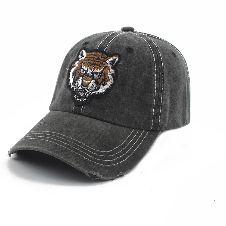 Embroidery Tiger Fitted Hats Unisex Baseball Caps at Hiphopee