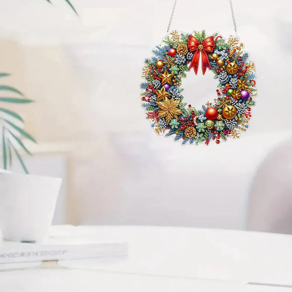 DIY Christmas Wreath Acrylic Special Shape Diamond Painting Hanging Pendant for Wall Window