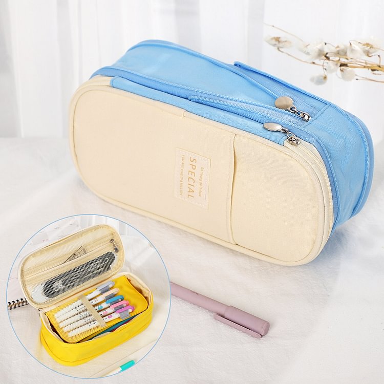 JOURNALSAY Simple Macaron Color Large Capacity Zipper Pencil Case Multifunction Student Stationery