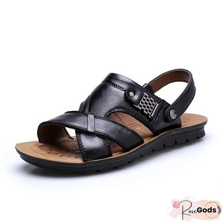 Men's Genuine Leather Casual Non-Slip Sandals Beach Slippers Shoes