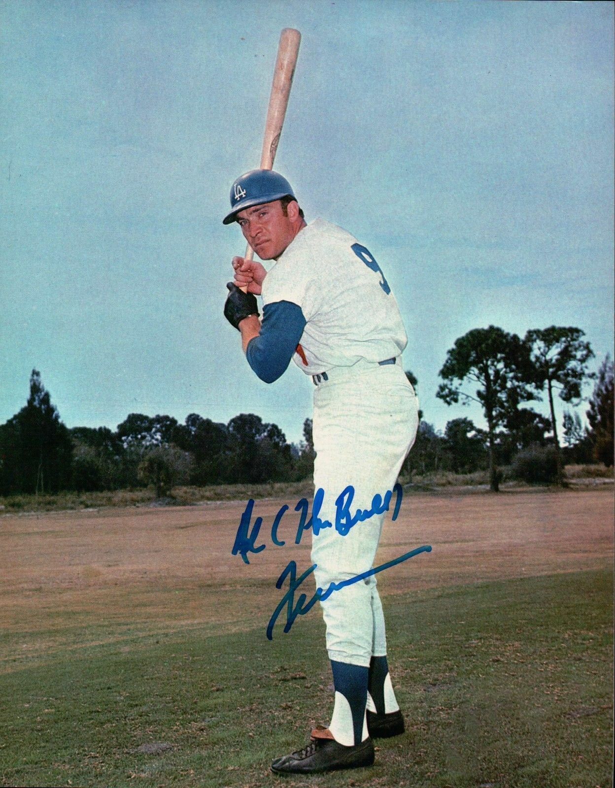 Al (The Bull) Ferrara Signed 8X10 Photo Poster painting Autograph Dodgers Field Two Line Center