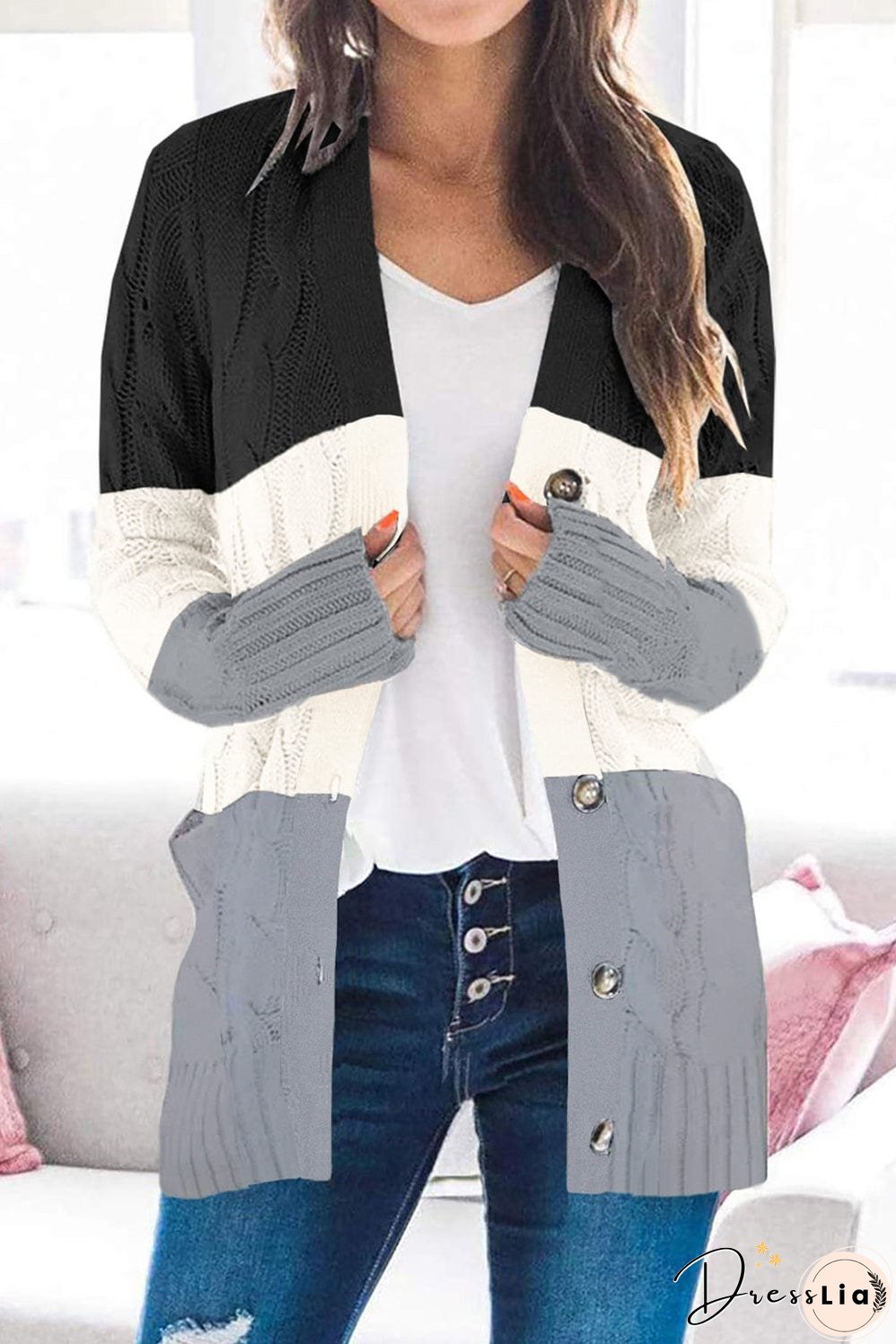 Cozy Cable Knit Button-Front Long Sleeve Cardigan