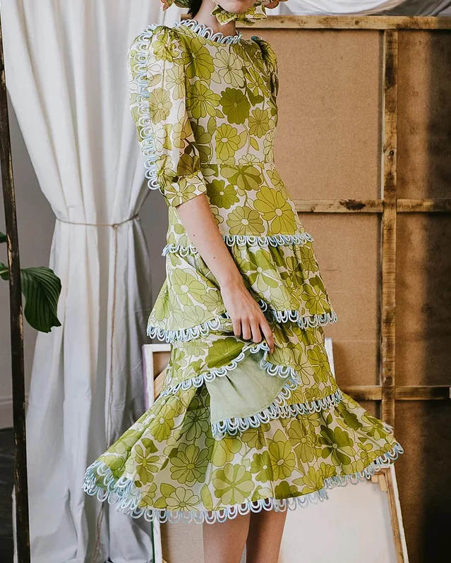 Retro plant midi dress