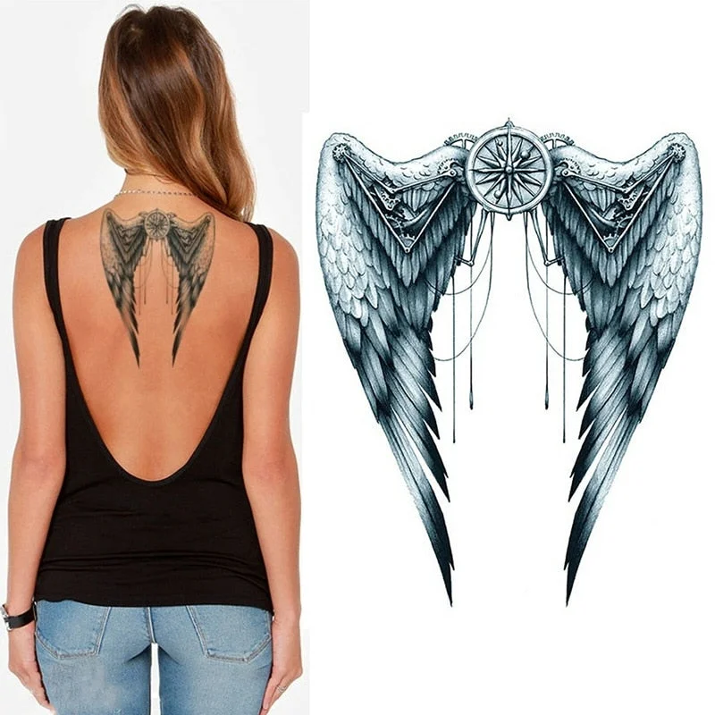 Angel Wings Temporary Tattoo - Mechanical Grey Body Art Festival Womens Mens