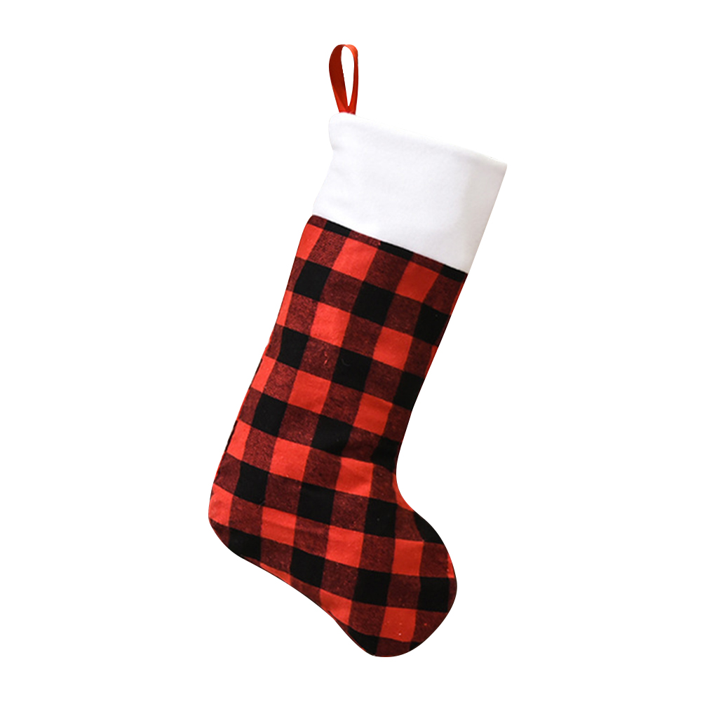 

Linen Christmas Stocking Sack Xmas Gift Candy Bag Plaid Socks Presents Bags, 501 Original