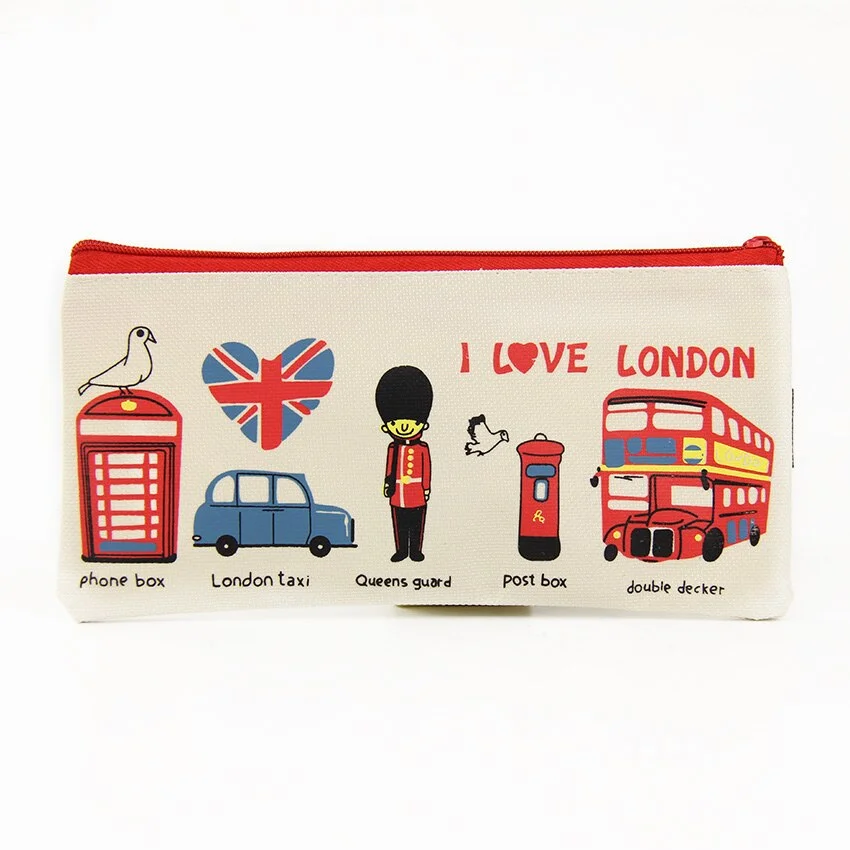 1 PC New Cute Kawaii Oxford Cloth London Pencil Cases Retro Zipper Pencil Bag for Kids School Office Supplies Stationery