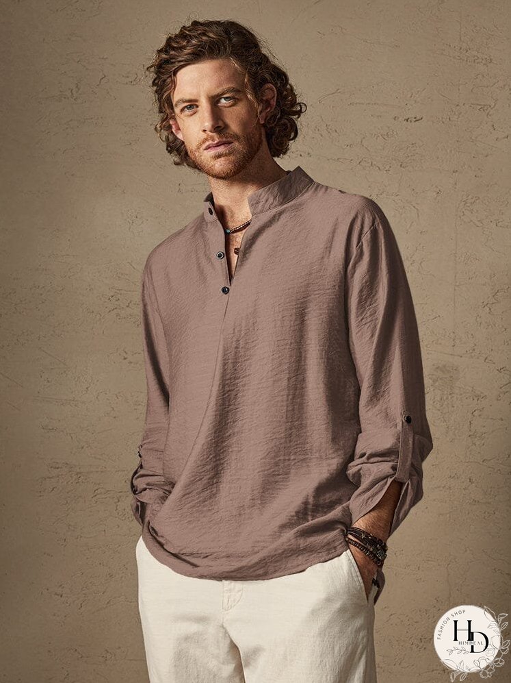 Linen Henry Long Sleeve Beach Shirt