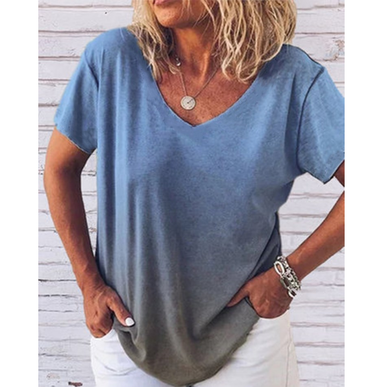 Casual V-neck Gradient Loose T-shirt