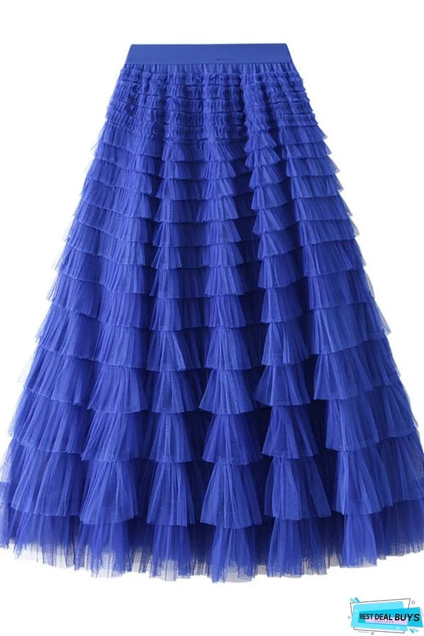 Be Your Own City Queen Tiered Elastic Waist Tulle Maxi Skirt