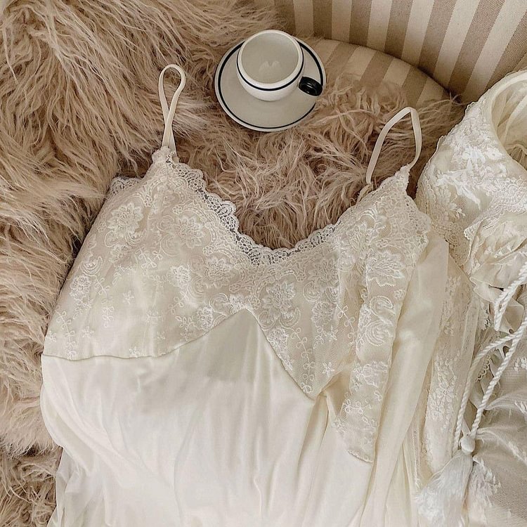 Romantic Lace Robe + Slip Dress QueenFunky