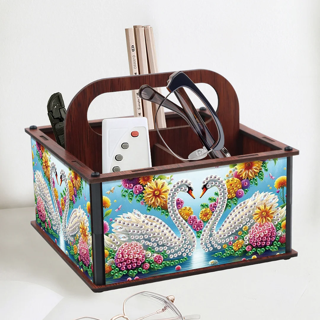 DIY Swan Wooden Diamond Painting Handheld Storage Box Kit Tabletop Art Decor