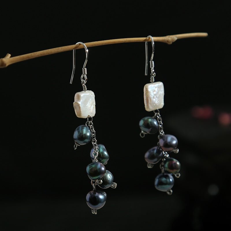 Irregular Geometric Tassel Baroque Pearl Earrings