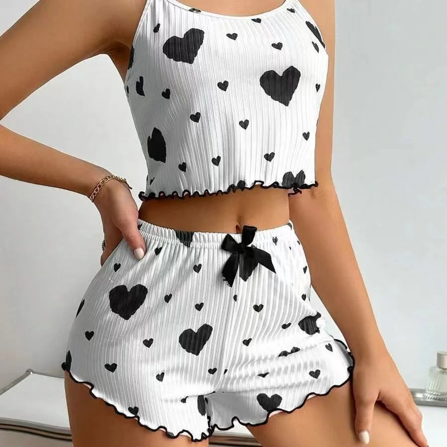 Uveng Hot Sales Of Women's Homewear Love Print Slings Casual Pits Can Wear Women's Pajamas
