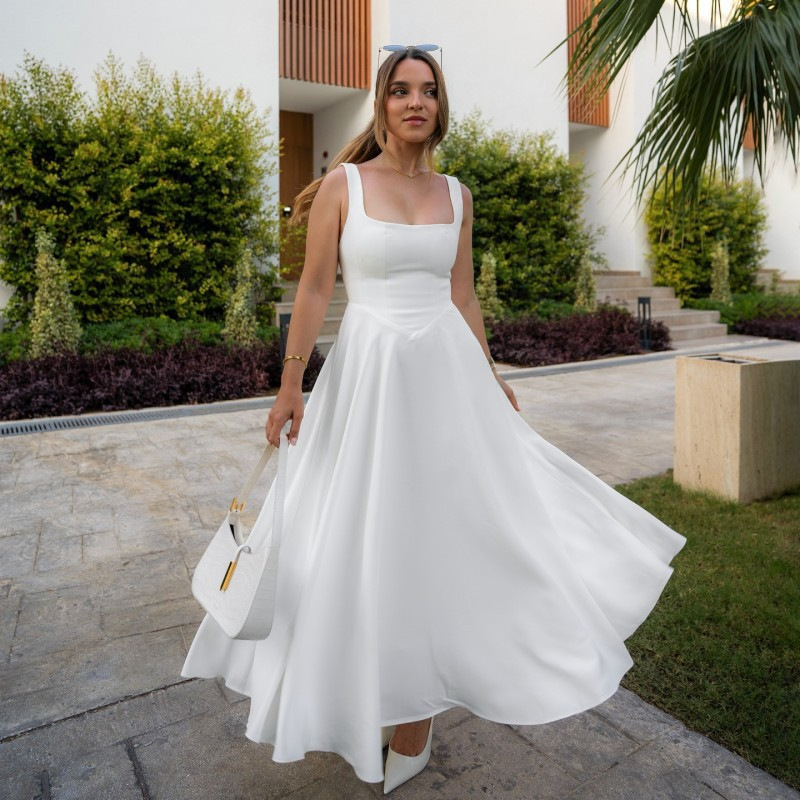 Women's Square Neck A-Line Maxi Dress, Sleeveless Formal Bridal Evening Gown