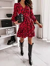 Floral-Print  Long Sleeved Falbala Mini Dress