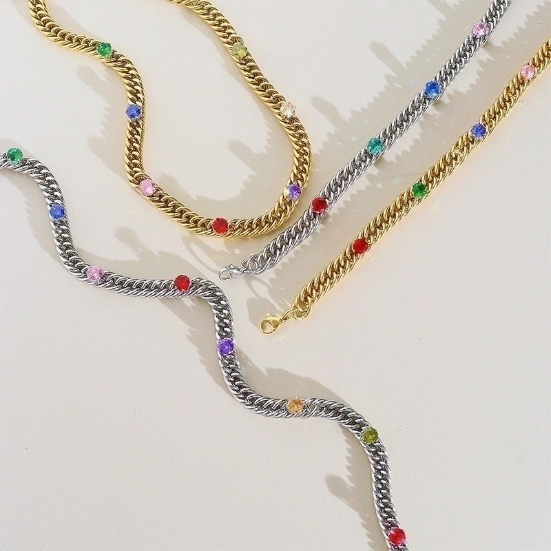 304 Stainless Steel 16K Gold Plated White Gold Plated Gold Plated Fashion Geometric Rhinestones Bracelets Necklace