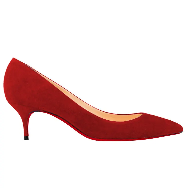 60mm Kitten Heels Pumps Summer Daily Red Suede-vocosishoes